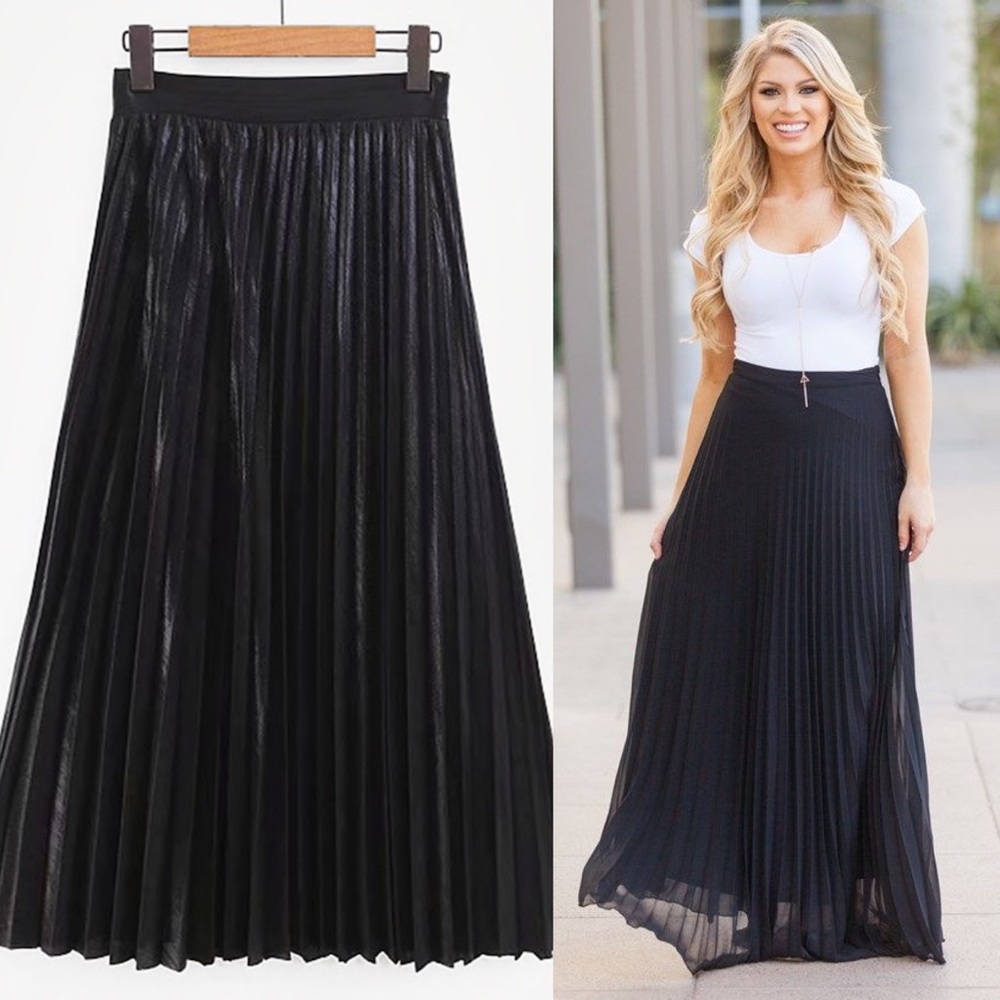 Pleated maxi skirt accordion black long - Picture 2 of 3